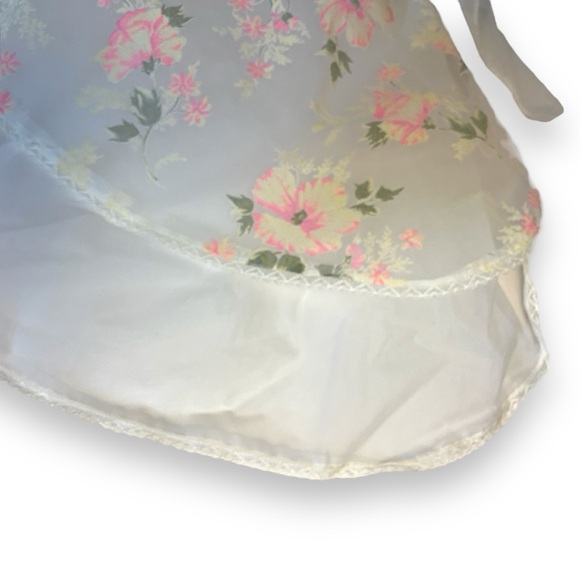 VTG Layered Chiffon Blend Sheer Neon Pink Floral Print Kitchen Half Apron - Picture 5 of 7